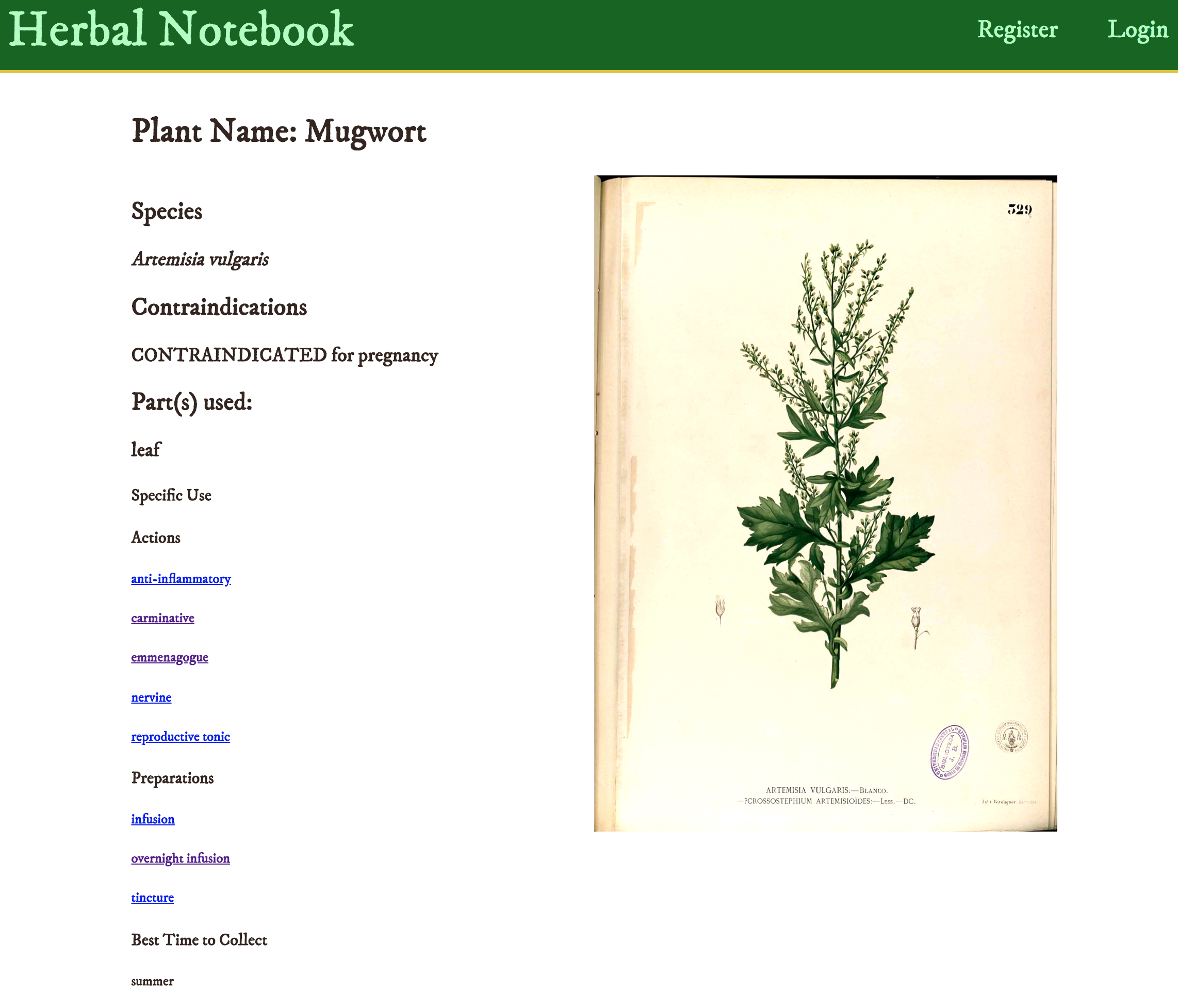 Herbal Notebook - find out properties of herbs